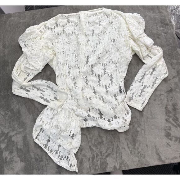 Isabel Marant Vinny Asymmetric Ruffled Cotton-lace Top In Off-White sz 42/ US 10 - Picture 10 of 16